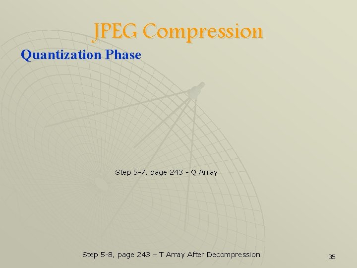 JPEG Compression Quantization Phase Step 5 -7, page 243 - Q Array Step 5
