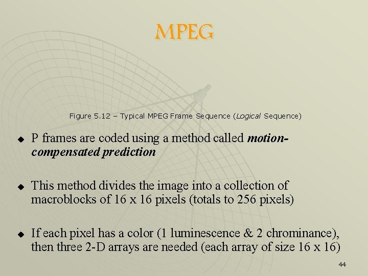 MPEG Figure 5. 12 – Typical MPEG Frame Sequence (Logical Sequence) u u u