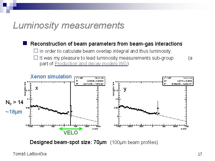 Luminosity measurements n Reconstruction of beam parameters from beam-gas interactions ¨ in order to Luminosity measurements n Reconstruction of beam parameters from beam-gas interactions ¨ in order to