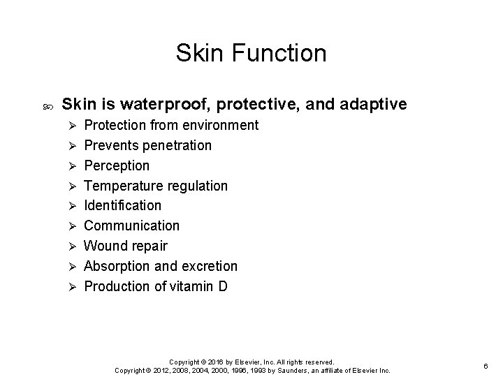 Skin Function Skin is waterproof, protective, and adaptive Ø Ø Ø Ø Ø Protection Skin Function Skin is waterproof, protective, and adaptive Ø Ø Ø Ø Ø Protection
