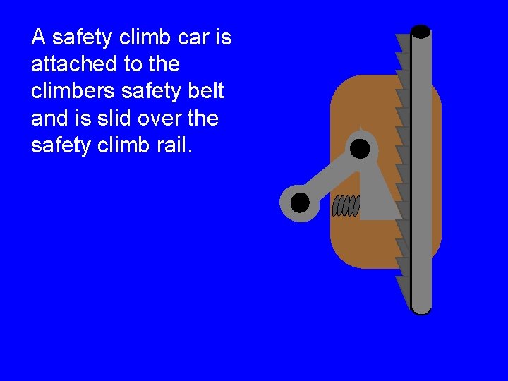 A safety climb car is attached to the climbers safety belt and is slid