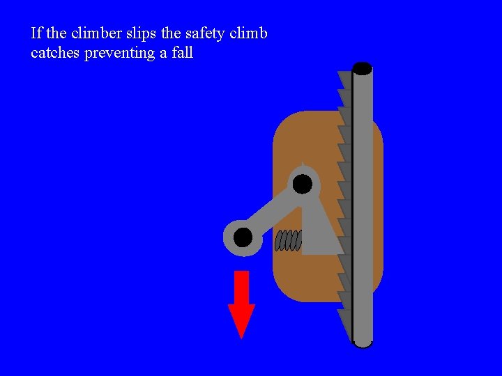 If the climber slips the safety climb catches preventing a fall 