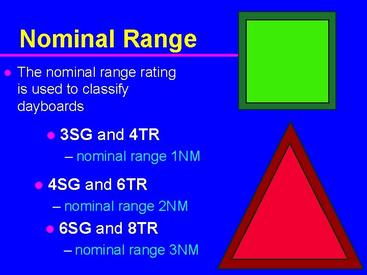 Nominal Range l The nominal range rating is used to classify dayboards l 3