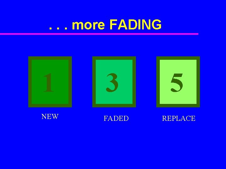 . . . more FADING 1 NEW 3 FADED 5 REPLACE 