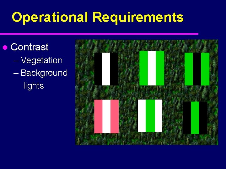 Operational Requirements l Contrast – Vegetation – Background lights 