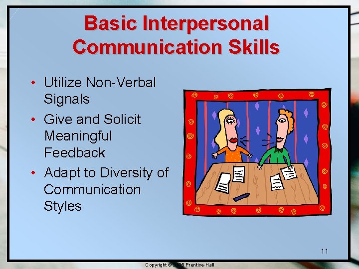 Basic Interpersonal Communication Skills • Utilize Non-Verbal Signals • Give and Solicit Meaningful Feedback Basic Interpersonal Communication Skills • Utilize Non-Verbal Signals • Give and Solicit Meaningful Feedback
