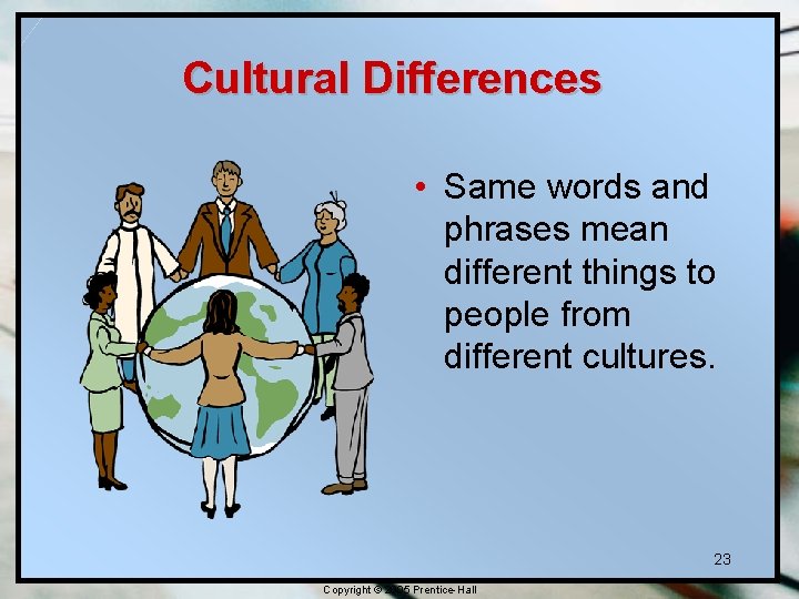 Cultural Differences • Same words and phrases mean different things to people from different Cultural Differences • Same words and phrases mean different things to people from different