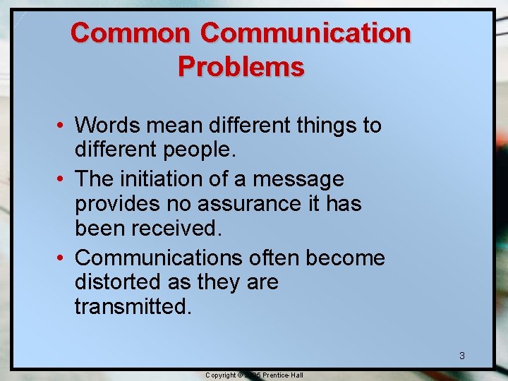 Common Communication Problems • Words mean different things to different people. • The initiation Common Communication Problems • Words mean different things to different people. • The initiation