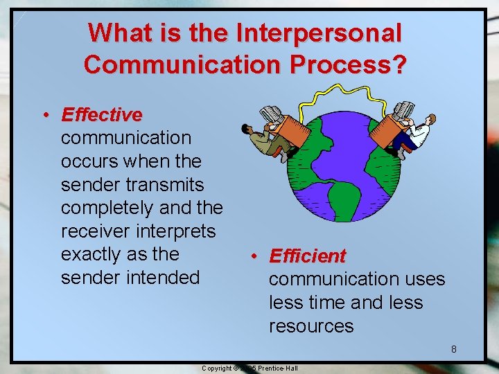 What is the Interpersonal Communication Process? • Effective communication occurs when the sender transmits What is the Interpersonal Communication Process? • Effective communication occurs when the sender transmits