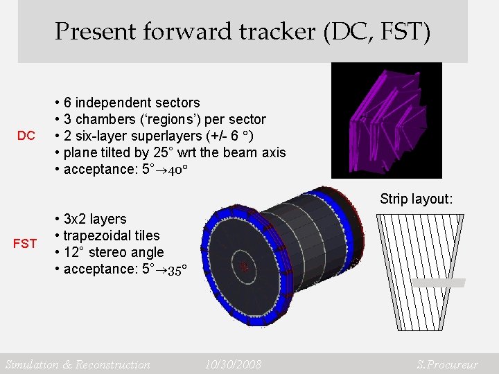 Present forward tracker (DC, FST) DC • 6 independent sectors • 3 chambers (‘regions’) Present forward tracker (DC, FST) DC • 6 independent sectors • 3 chambers (‘regions’)