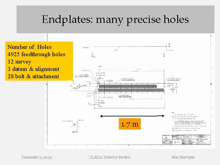 Endplates: many precise holes Number of Holes 4925 feedthrough holes 12 survey 3 datum Endplates: many precise holes Number of Holes 4925 feedthrough holes 12 survey 3 datum