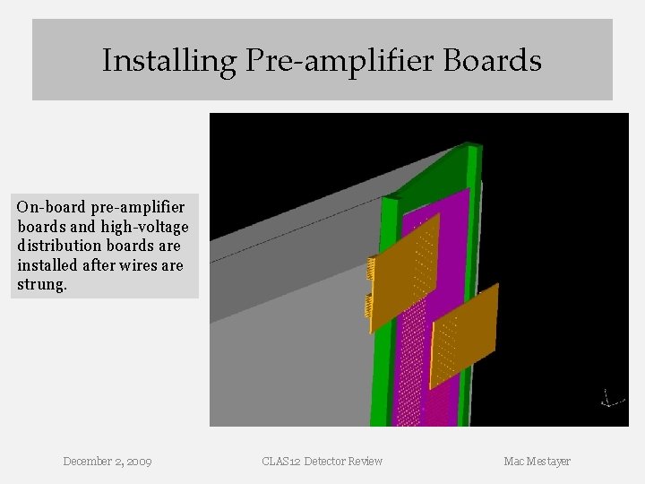 Installing Pre-amplifier Boards On-board pre-amplifier boards and high-voltage distribution boards are installed after wires Installing Pre-amplifier Boards On-board pre-amplifier boards and high-voltage distribution boards are installed after wires