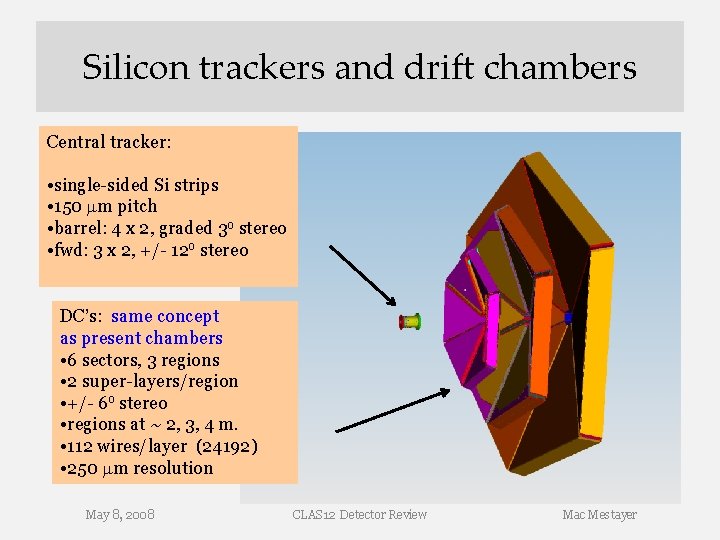 Silicon trackers and drift chambers Central tracker: • single-sided Si strips • 150 m Silicon trackers and drift chambers Central tracker: • single-sided Si strips • 150 m