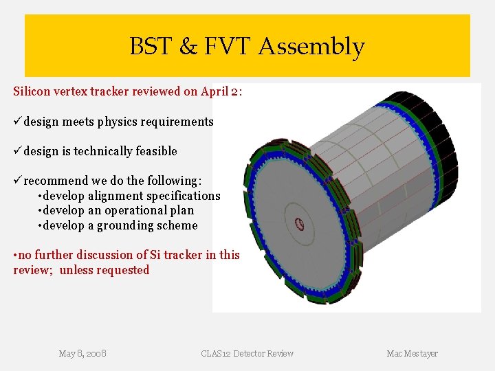 BST & FVT Assembly Silicon vertex tracker reviewed on April 2: üdesign meets physics BST & FVT Assembly Silicon vertex tracker reviewed on April 2: üdesign meets physics