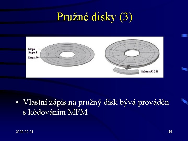 Pružné disky (3) • Vlastní zápis na pružný disk bývá prováděn s kódováním MFM