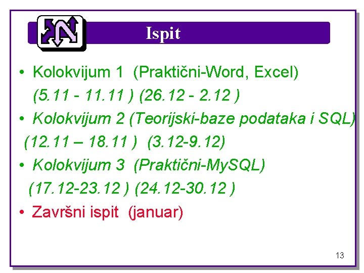 Ispit • Kolokvijum 1 (Praktični-Word, Excel) (5. 11 - 11. 11 ) (26. 12