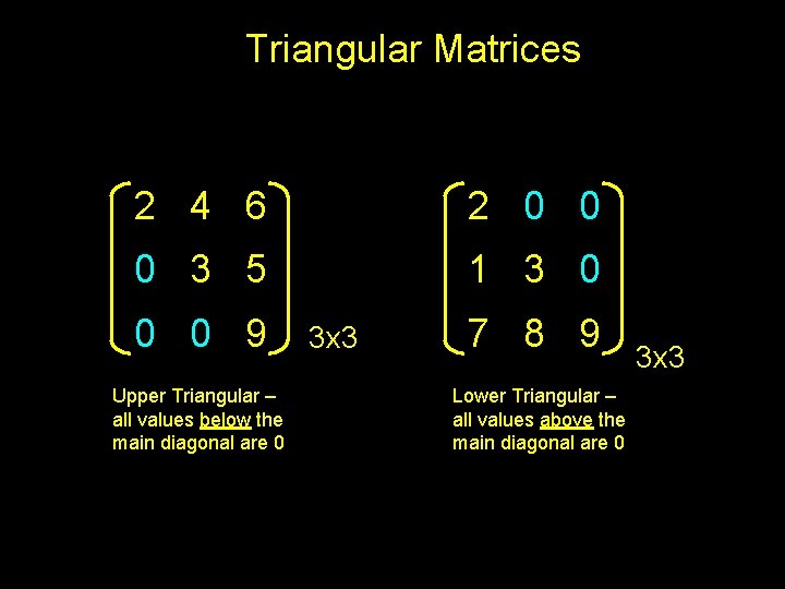 Triangular Matrices 2 4 6 2 0 0 0 3 5 1 3 0