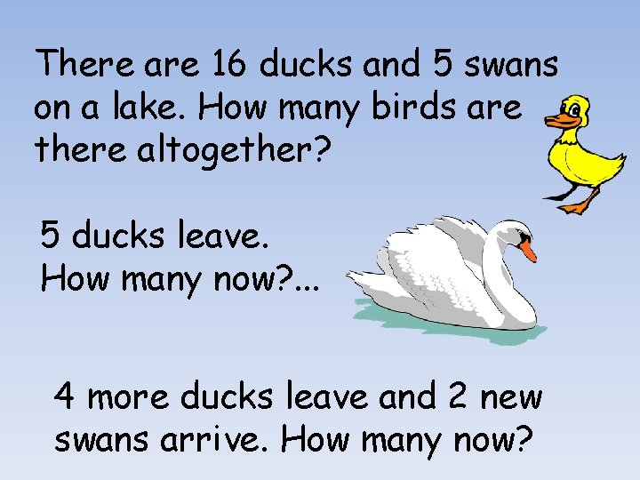 There are 16 ducks and 5 swans on a lake. How many birds are
