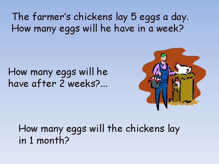 The farmer’s chickens lay 5 eggs a day. How many eggs will he have