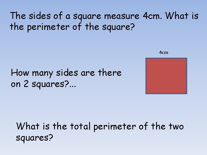 The sides of a square measure 4 cm. What is the perimeter of the