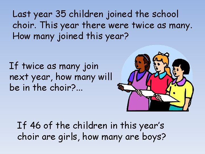 Last year 35 children joined the school choir. This year there were twice as