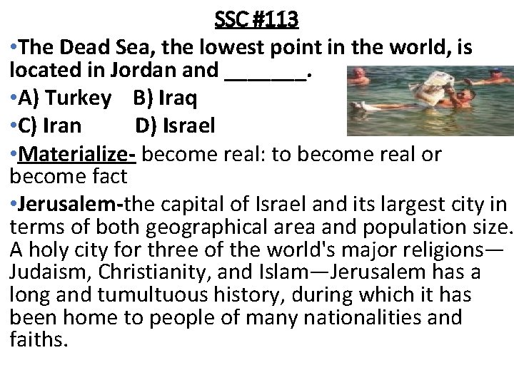 SSC #113 • The Dead Sea, the lowest point in the world, is located