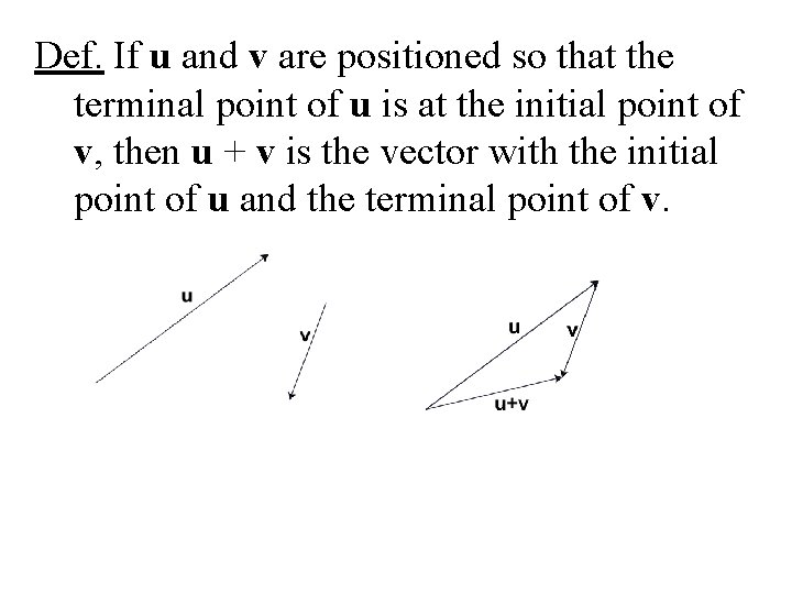 Def. If u and v are positioned so that the terminal point of u Def. If u and v are positioned so that the terminal point of u