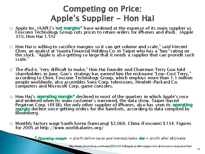 Competing on Price: Apple’s Supplier - Hon Hai � � � Apple Inc. (AAPL)’s