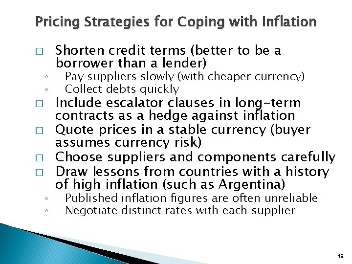 Pricing Strategies for Coping with Inflation � ◦ ◦ � � ◦ ◦ Shorten