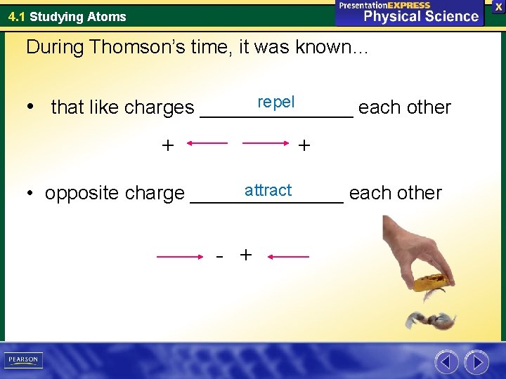 4. 1 Studying Atoms During Thomson’s time, it was known… repel • that like