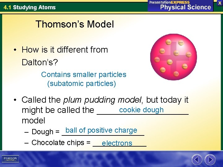 4. 1 Studying Atoms Thomson’s Model • How is it different from Dalton’s? Contains