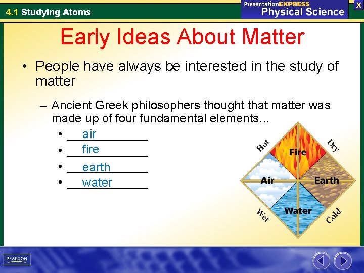 4. 1 Studying Atoms Early Ideas About Matter • People have always be interested