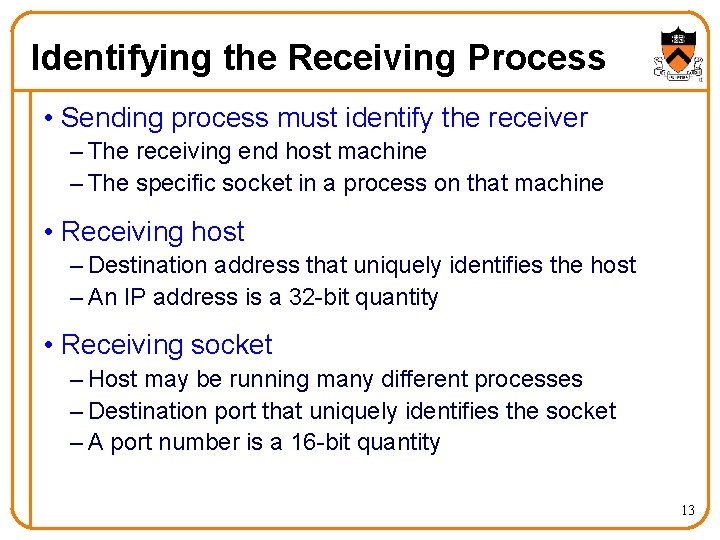 Identifying the Receiving Process • Sending process must identify the receiver – The receiving