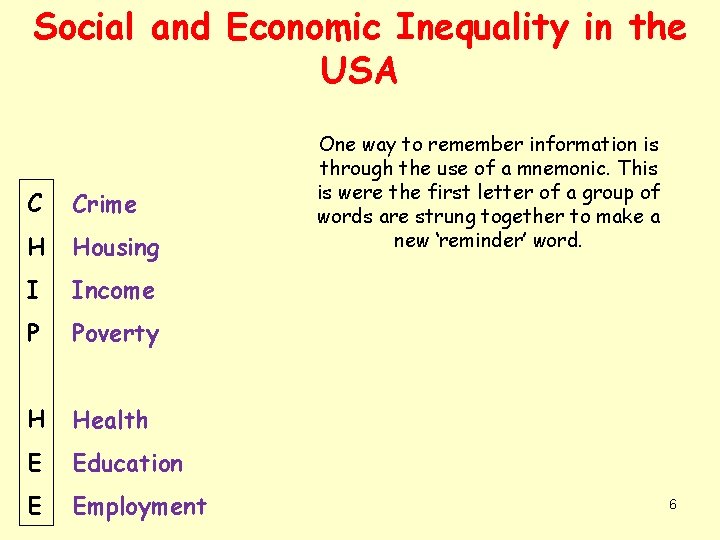 Social and Economic Inequality in the USA C Crime H Housing I Income P