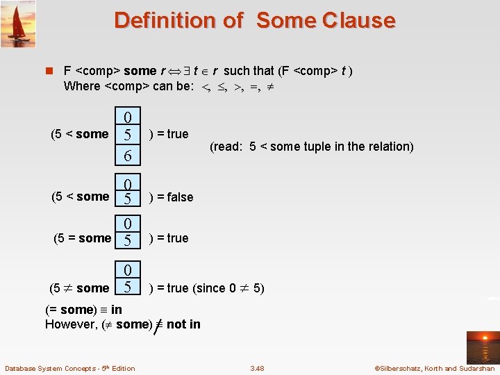 Definition of Some Clause n F <comp> some r t r such that (F