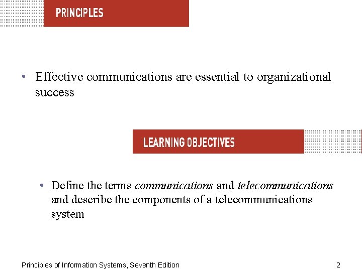  • Effective communications are essential to organizational success • Define the terms communications