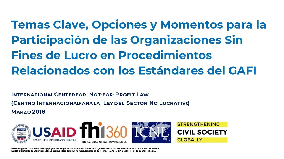 Temas Clave, Opciones y Momentos para la Participación de las Organizaciones Sin Fines de