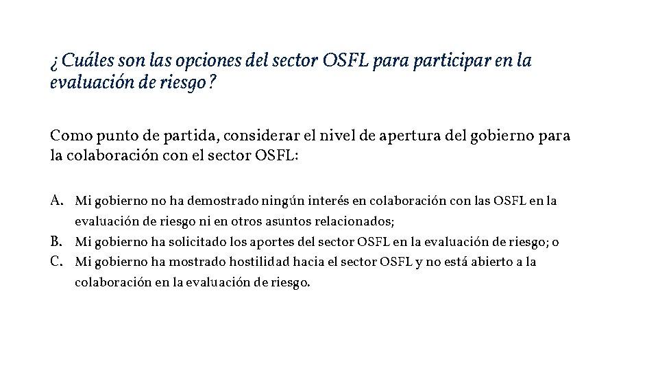 ¿Cuáles son las opciones del sector OSFL para participar en la evaluación de riesgo?