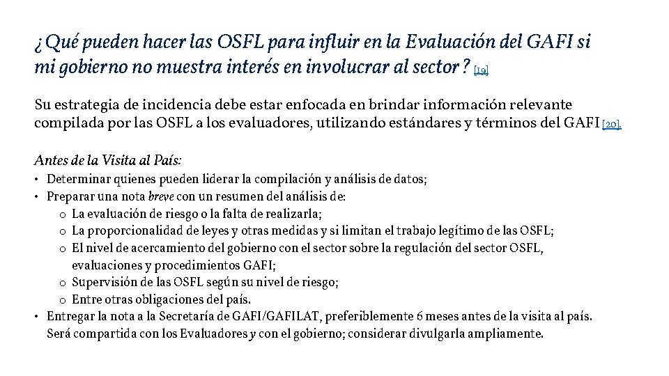 ¿Qué pueden hacer las OSFL para influir en la Evaluación del GAFI si mi