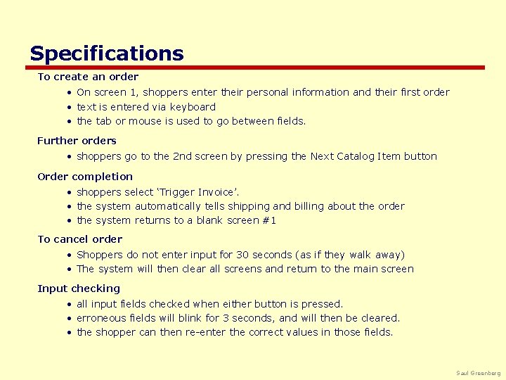 Specifications To create an order • On screen 1, shoppers enter their personal information