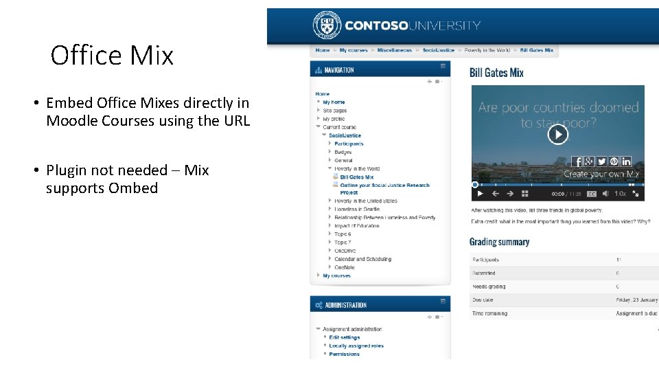 Office Mix • Embed Office Mixes directly in Moodle Courses using the URL •