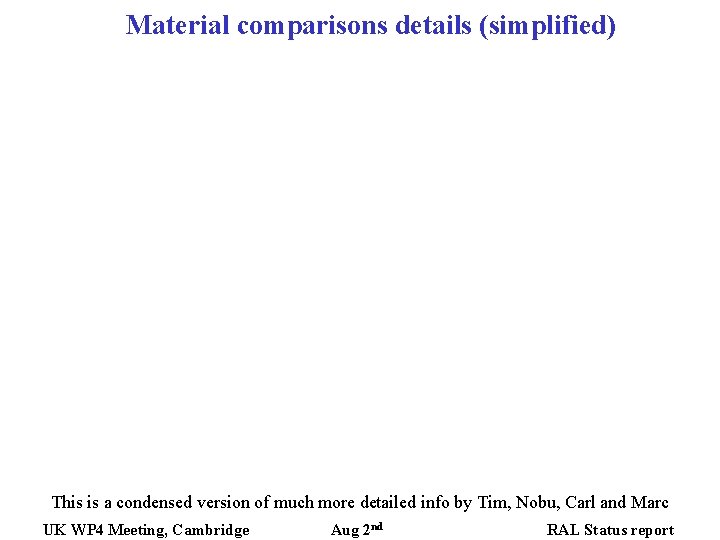 Material comparisons details (simplified) This is a condensed version of much more detailed info Material comparisons details (simplified) This is a condensed version of much more detailed info