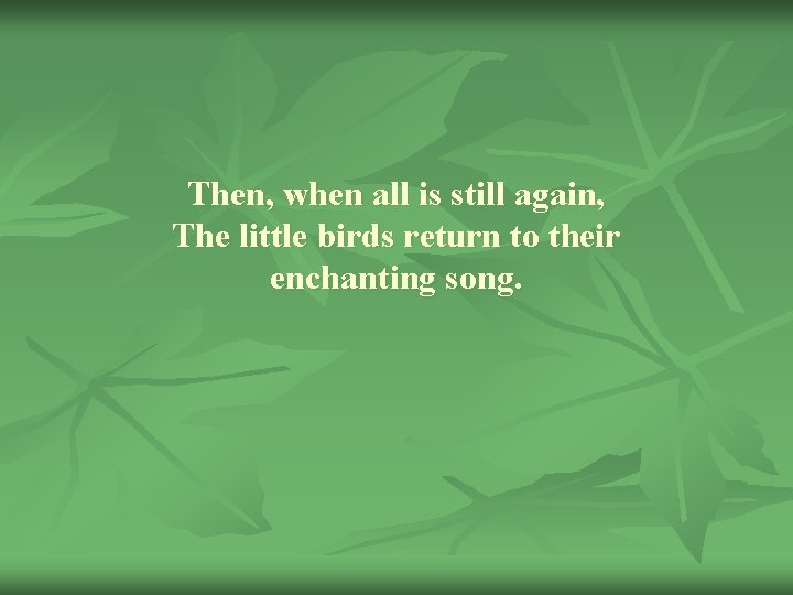 Then, when all is still again, The little birds return to their enchanting song.