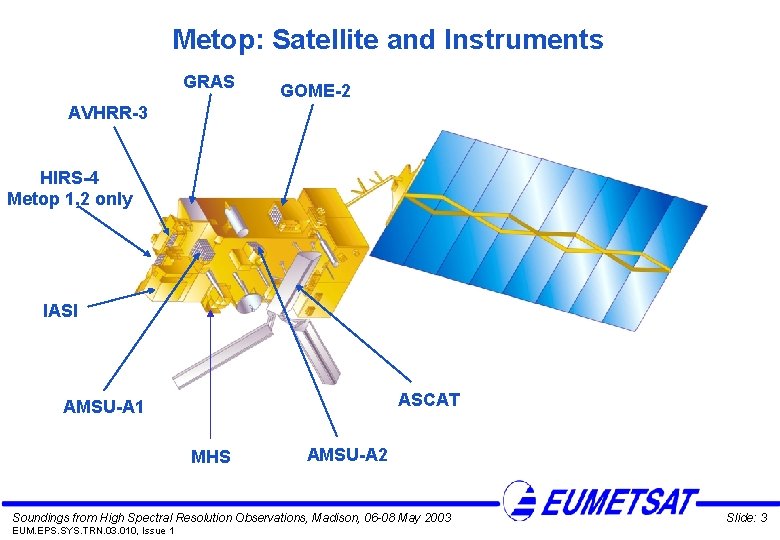 Metop: Satellite and Instruments GRAS GOME-2 AVHRR-3 HIRS-4 Metop 1, 2 only IASI Level