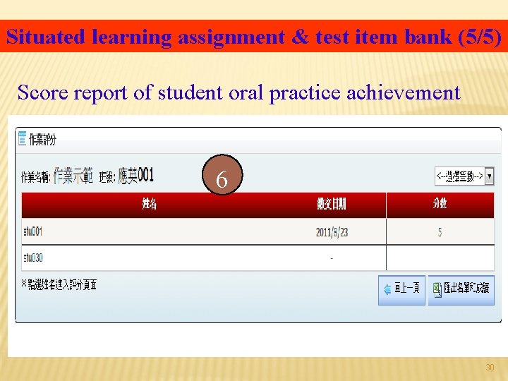 Situated learning assignment & test item bank (5/5) Score report of student oral practice