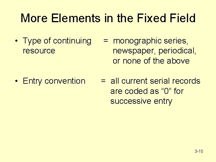 More Elements in the Fixed Field • Type of continuing resource = monographic series,