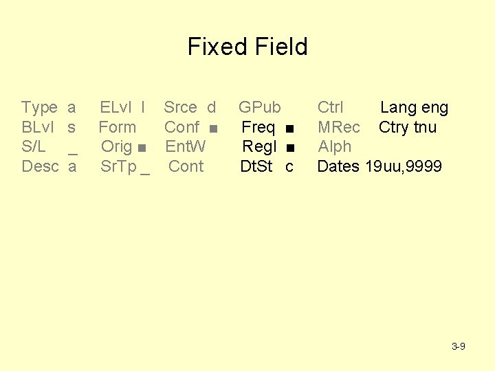 Fixed Field Type BLvl S/L Desc a s _ a ELvl I Srce d
