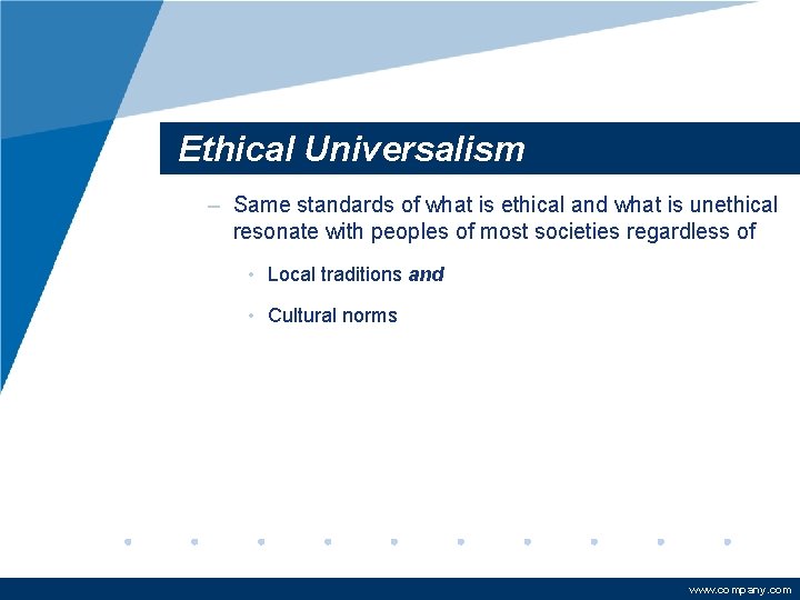 Ethical Universalism – Same standards of what is ethical and what is unethical resonate