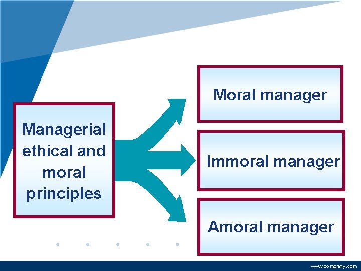 Moral manager Managerial ethical and moral principles Immoral manager Amoral manager www. company. com