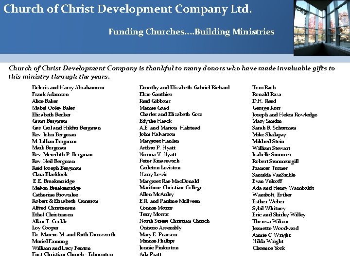 Church of Christ Development Company Ltd. Funding Churches. . Building Ministries Church of Christ